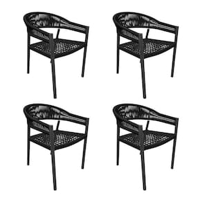 Kit 4 Cadeiras Cannes Alumínio Encosto Corda Náutica Preto - Preto
