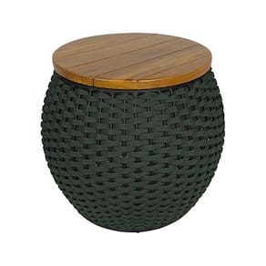 Puff Barril Alumínio Tampo Madeira Corda Náutica Verde Militar - Verde