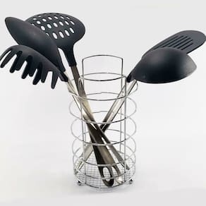 Kit Jogo Utensílios De Cozinha 5 Peças Suporte De Mesa Inox