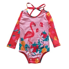 Maiô Manga Longa Bebê Proteção UV Flamingos Vermelho Everly