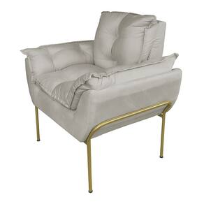 Poltrona Moderna Base Dourada Suede Bege - Vallisa Decor