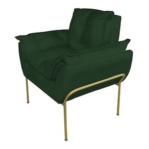 Poltrona Moderna Base Dourada Suede Verde - Vallisa Decor