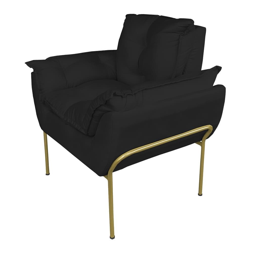 Poltrona para Escritório Base Dourada Suede Preto - Vallisa Decor