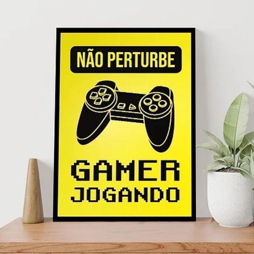 Quadro Gamer Não Perturbe Amarelo 33X24Cm