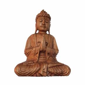 Estátua De Buda Sidarta De Madeira Suar Mudra Oração 40Cm