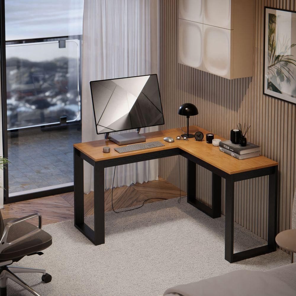 Mesa Escrivaninha De Canto Em L Estilo Industrial Canela