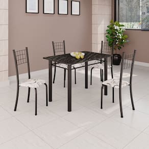 Conjunto de Mesa Tubular 100x60cm com Tampo e 4 Cadeiras Dany Arabesco/Preto
