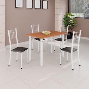 Conjunto de Mesa Tubular 100x60cm Tampo em Mdf e 4 Cadeiras Dany Preto/Branco