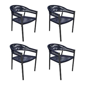Kit 4 Cadeiras Cannes Alumínio Encosto Corda Náutica Azul Marinho - Azul