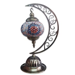 Abajur Lua Turco Mosaico Flor Branca Colorida Bivolt 40 cm