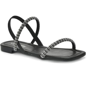Rasteira Via Marte Strass Feminina - Preto
