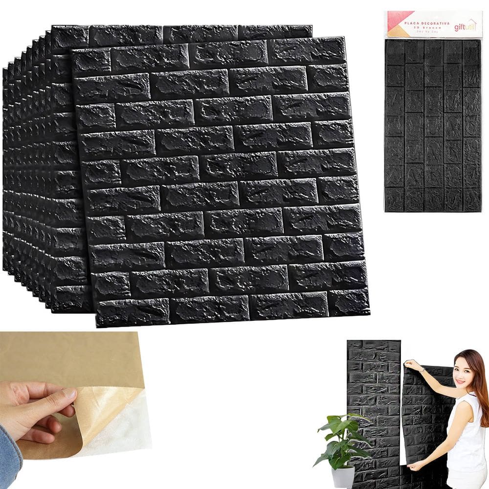 Placa Decorativa Papel De Parede 3D Autoadesivo Tijolinho A Prova Dagua