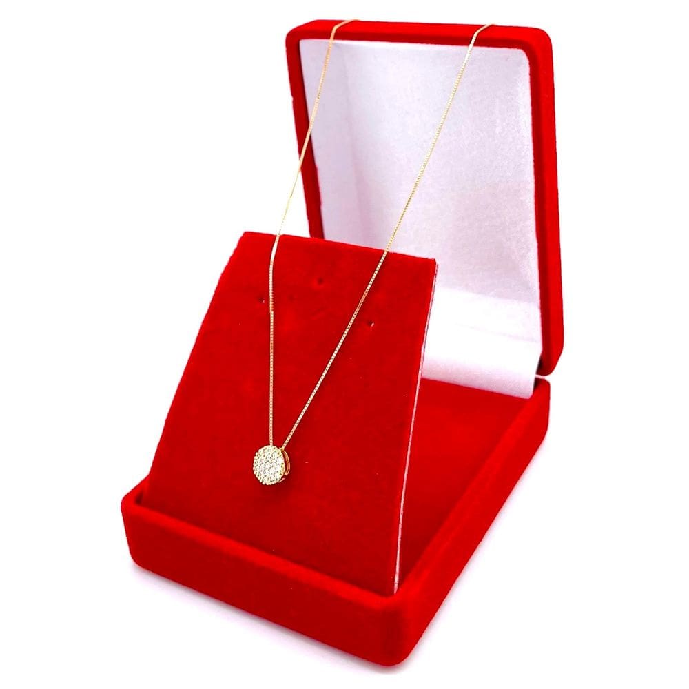 Colar Feminina De Ouro 18k Gargantilha Veneziana 50cm Pingente Cravejado De Zircônia