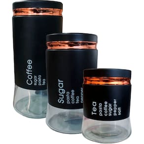 Kit 3 Potes Hermético Tea Sugar Coffee Pequeno Médio Grande