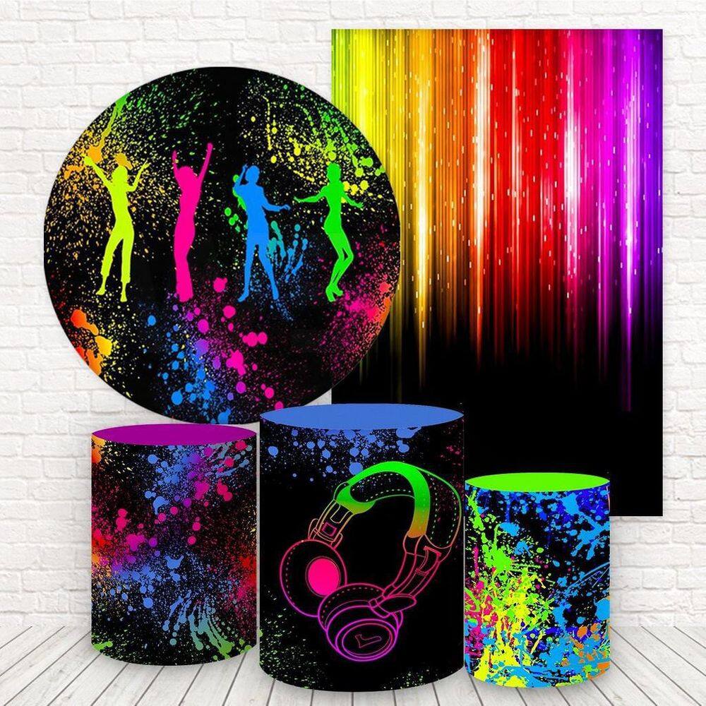 Kit 2 Painéis E Capas 3D Sublimado Festa Neon Fkpc-287