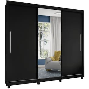 Guarda Roupas casal Gelius Royale com 228,5 cm de Largura 3 portas de correr com espelho – Preto/Naturale