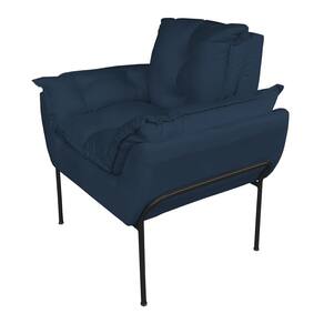 Poltrona Moderna Base Preta Suede Azul Marinho - Vallisa Decor
