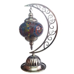 Abajur Lua Turco Mosaico Flor Vidro Colorido Bivolt 40 cm