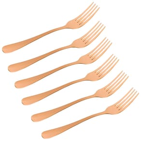 Kit Jogo De Garfo Refeição Gold Rose 12pç Inox Rústico Luxo