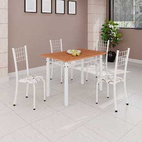 Conjunto de Mesa Tubular 100x60cm Tampo em Mdf e 4 Cadeiras Dany Arabesco/Branco
