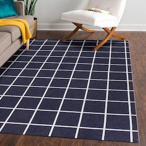 Tapete Jacquard 2,00M X 2,50M Emborrachado Grid Marinho