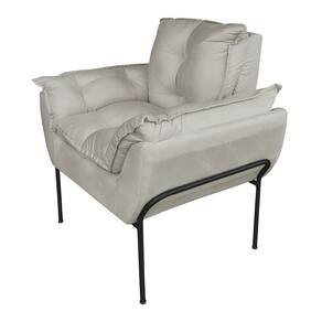 Poltrona Decorativa Base Metálica Preta Suede Bege - Vallisa Decor