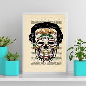 Quadro Caveira Mexicana Masculino 33X24Cm Com Vidro - Branca