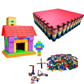 Kit de Construção Infantil - 200 Multiblocos, 200 Lig Barras e Tatame Colorido