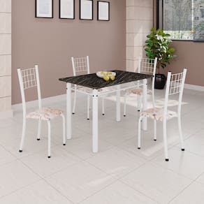 Conjunto de Mesa Tubular 100x60cm com Tampo e 4 Cadeiras Dany Bege/Branco