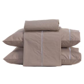 Jogo De Cama King 04 Peças 200 Fios Cor Caqui