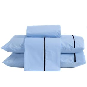 Jogo De Cama Casal Padrão 04 Peças C/ Viés Cor Azul