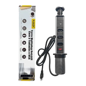 Torre Multiplug Retrátil - 4 Soquetes, 3 Tomadas Padrão, 1 Entrada USB 2.1A, 1 Entrada Tipo C - Aterramento, Bivolt 110-250V, Proteção Anti-Choque