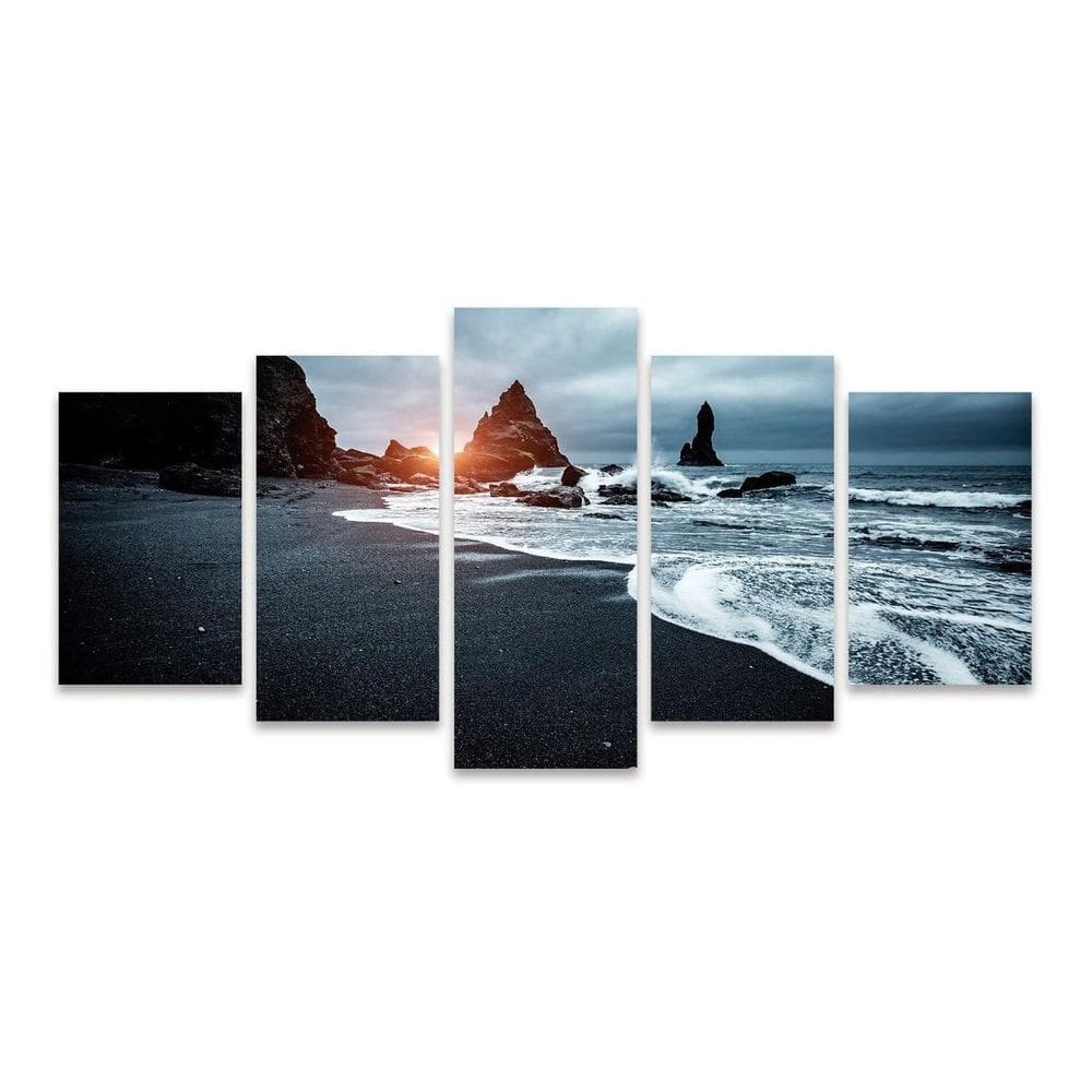Kit Quadros Mosaico Decorativo Praia Fim De Tarde Paisagem