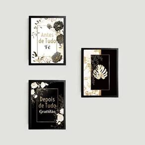 Kit 3 Quadros Fé E Gratidão Costela De Adão 33Cm Com Vidro