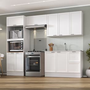 Cozinha Compacta 4 Peças 2 Aéreos 1 Balcão 1 Paneleiro Torre Quente Soho Cabecasa Madeiramadeira Branco/Branco
