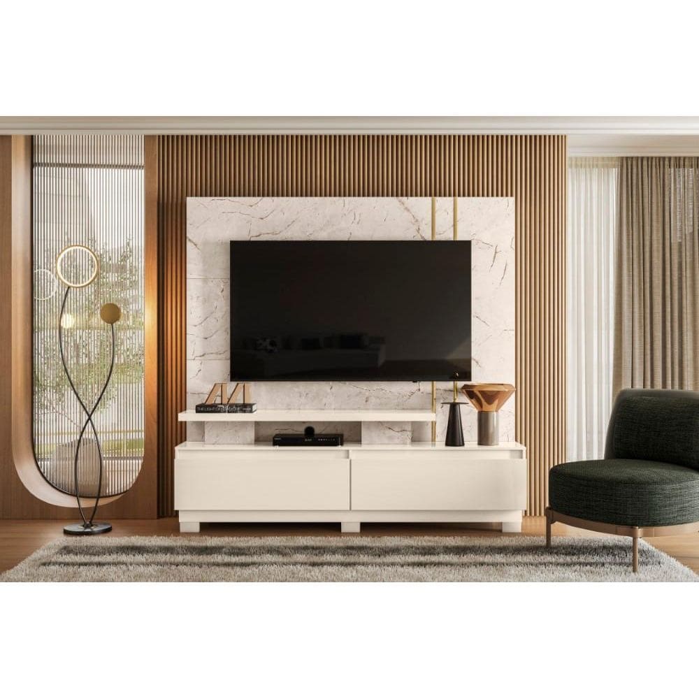 Home Theater New Apolo para TV de até 75 polegadas (COM PÉS) - CALACATA / OFF WHITE - Madetec