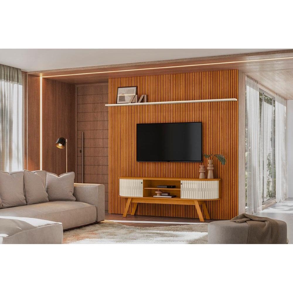 Home Theater New Laguna com Painel Para TV até 75 Polegadas Cinamomo off White - Madetec
