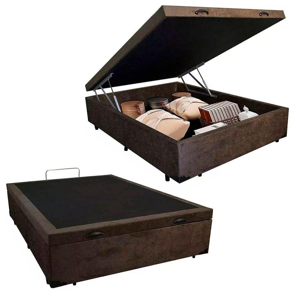 Cama Box Baú Casal Suede Serene Marrom 138x188x44