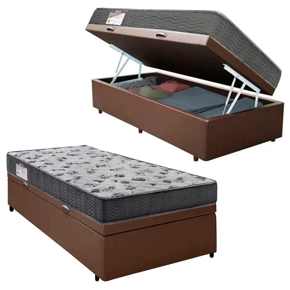 Cama Box Baú Solteiro Sintético + Colchão De Espuma D33 - Serene - 88cm Cor:marrom