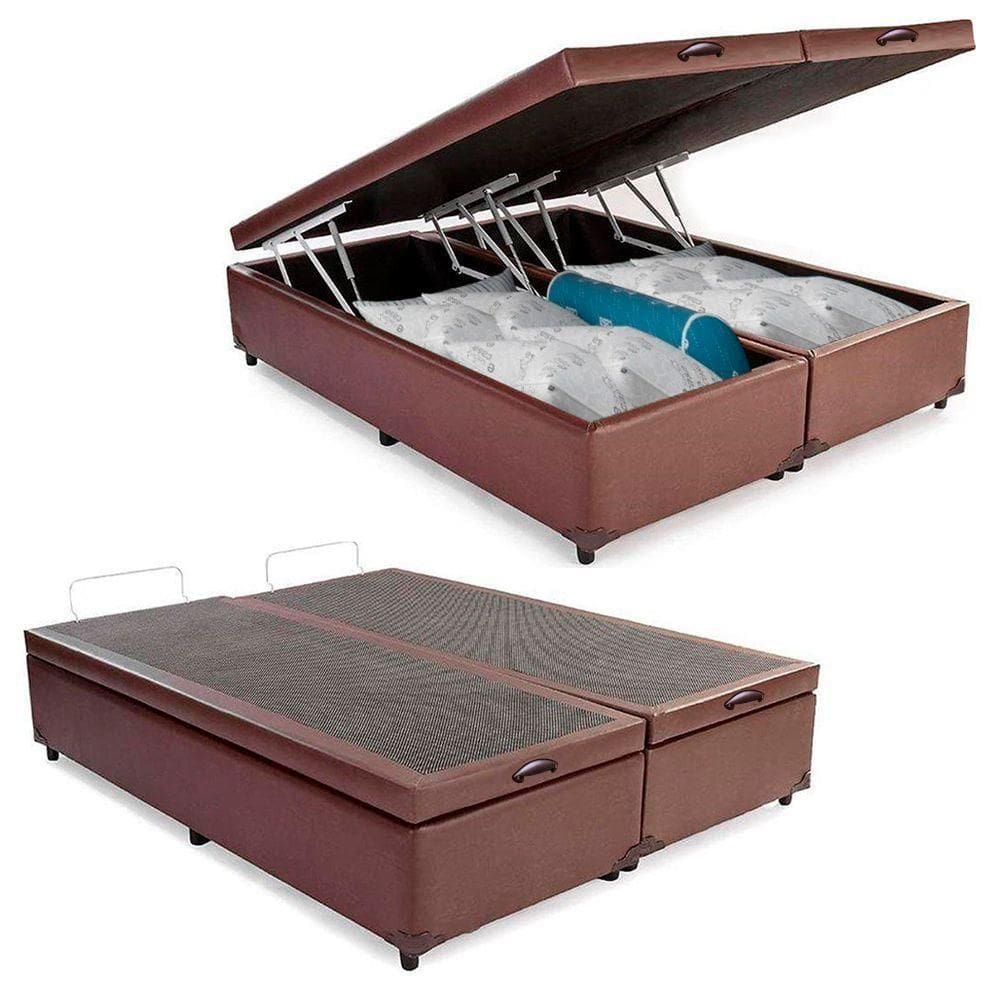 Cama Box Baú King Bipartido Sintético Serene Marrom 192x203x44