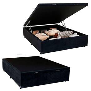 Cama Box Baú Casal Suede Serene Preto 138x188x44
