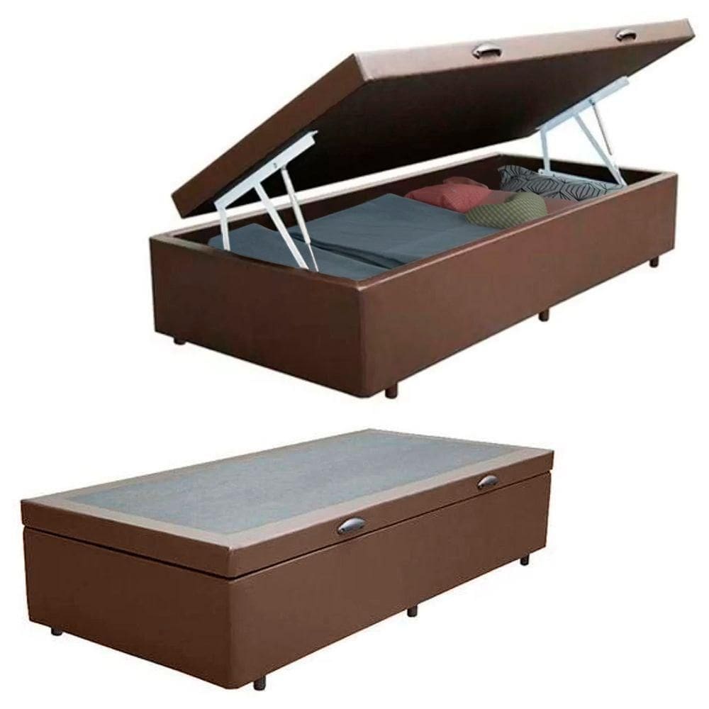 Cama Box Baú Solteiro Sintético + Colchão De Espuma D33 - Serene - 88cm Marrom