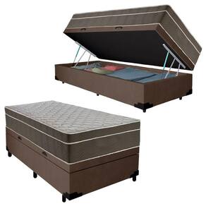 Cama Box Baú Suede Solteiro + Colchão Serene Molas Ensacadas 88x188x69 Marrom