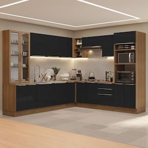 Armário De Cozinha Completa 566cm Rustic/preto Lux Madesa 01 Rustic/preto
