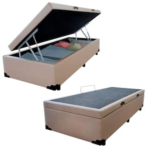 Cama Box Baú Solteiro Sintético Serene Bege 88x188x44