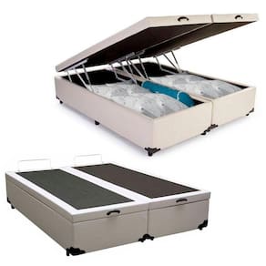 Cama Box Baú King Bipartido Sintético Serene Branco 192x203x44
