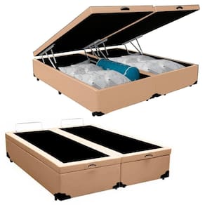 Cama Box Baú King Bipartido Sintético Serene Bege 192x203x44