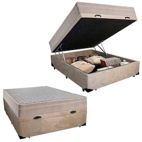 Cama Box Baú Casal Suede + Colchão Serene Molas Ensacadas 138x188x69 Bege