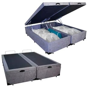 Cama Box Baú King Bipartido Suede Serene Cinza 192x203x44
