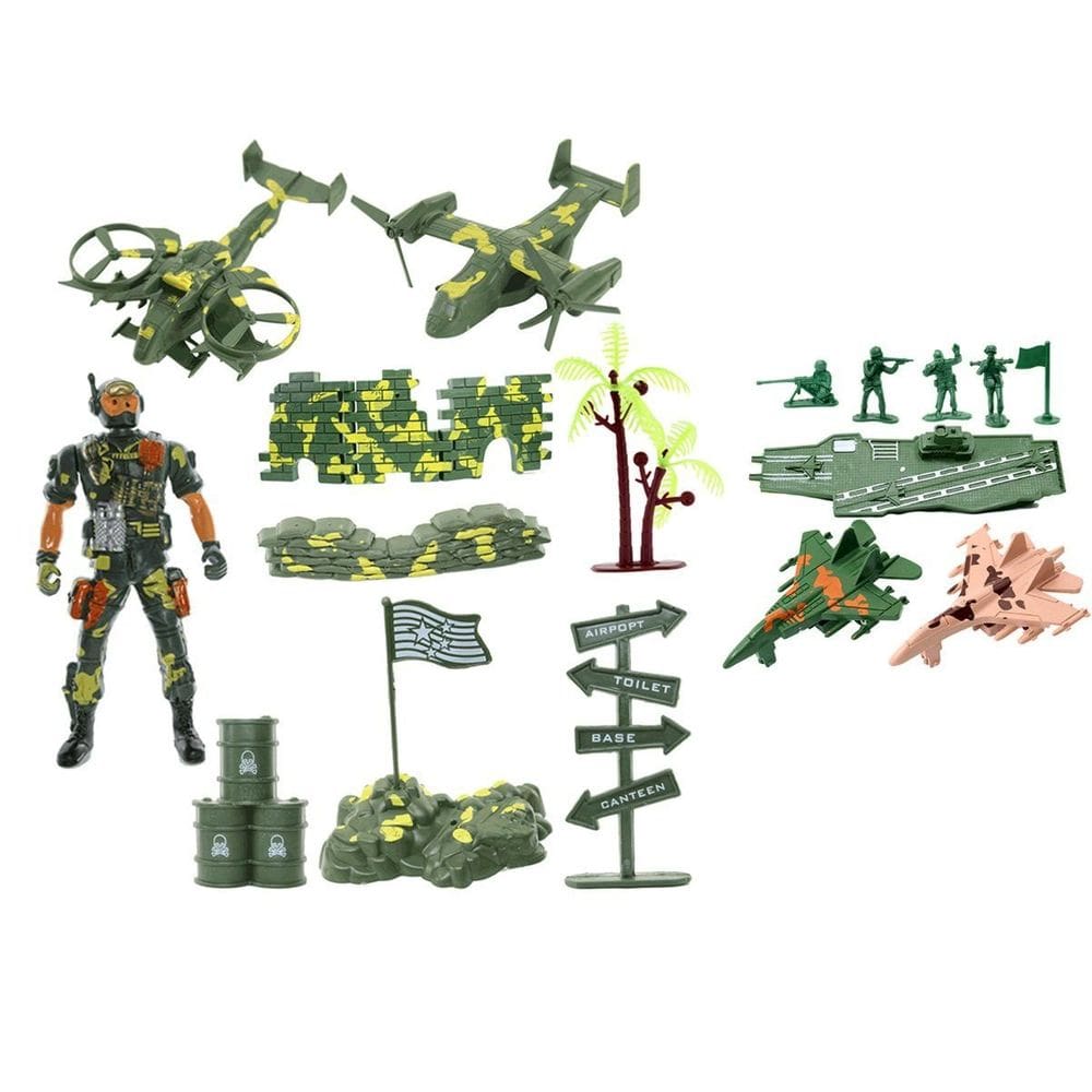 Kit Brinquedos Veículos Militares Soldados Miniatura 20 Pçs